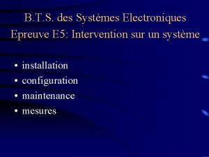 B T S des Systmes Electroniques Epreuve E