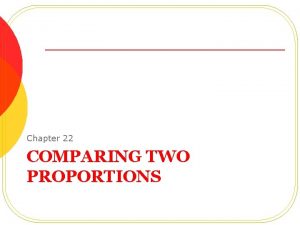 Chapter 22 COMPARING TWO PROPORTIONS Objectives l l