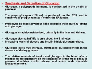 Synthesis and Secretion of Glucagon Glucagon a polypeptide
