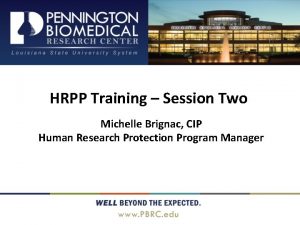 HRPP Training Session Two Michelle Brignac CIP Human