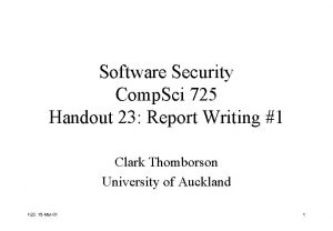 Software Security Comp Sci 725 Handout 23 Report