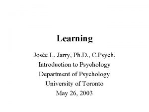 Learning Jose L Jarry Ph D C Psych