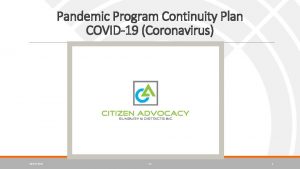 Pandemic Program Continuity Plan COVID19 Coronavirus 28072020 C