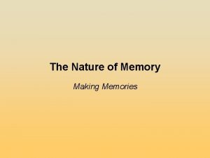 The Nature of Memory Making Memories Distinct Memory