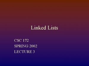 Linked Lists CSC 172 SPRING 2002 LECTURE 3