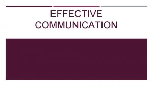 EFFECTIVE COMMUNICATION BODY LANGUAGE Communication involves more than