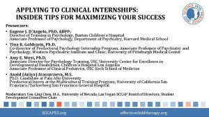 APPLYING TO CLINICAL INTERNSHIPS INSIDER TIPS FOR MAXIMIZING