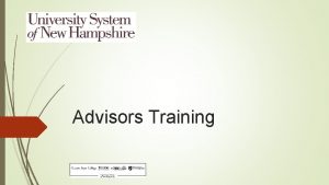 Advisors Training Welcome Title IX Training Series Training