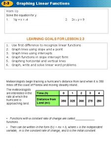 2 3 Graphing Linear Functions Warm Up Solve