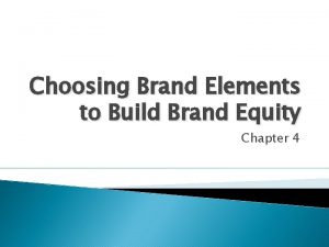 Choosing Brand Elements to Build Brand Equity Chapter