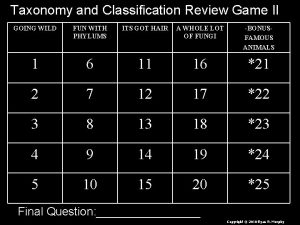 Taxonomy and Classification Review Game II GOING WILD