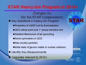 STAR HeavyIon Program in 2015 Zhangbu Xu for
