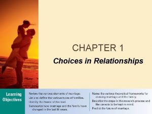 CHAPTER 1 Choices in Relationships Chapter 1 Choices