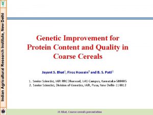 Indian Agricultural Research Institute New Delhi Genetic Improvement