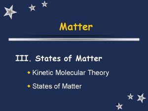 Matter III States of Matter Kinetic Molecular Theory