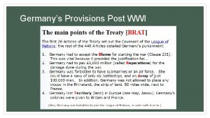 Germanys Provisions Post WWI Europe after the Great