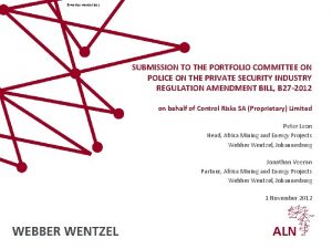 Webber Wentzel 2012 SUBMISSION TO THE PORTFOLIO COMMITTEE