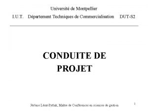 Universit de Montpellier I U T Dpartement Techniques