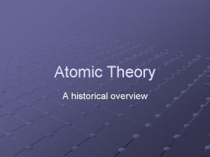 Atomic Theory A historical overview Democritus 460 BC