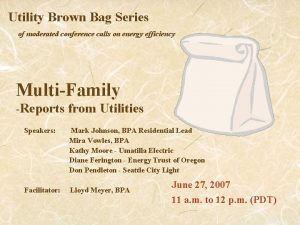 Utility Brown Bag Series of moderated conference calls
