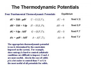 The Thermodynamic Potentials Four Fundamental Thermodynamic Potentials Equilibrium