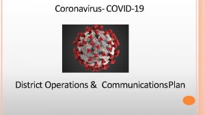 Coronavirus COVID19 District Operations Communications Plan CORONAVIRUS COVID19