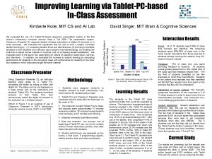 Improving Learning via TabletPCbased InClass Assessment Kimberle Koile