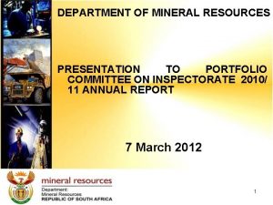 DEPARTMENT OF MINERAL RESOURCES PRESENTATION TO PORTFOLIO COMMITTEE