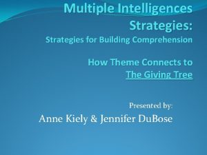 Multiple Intelligences Strategies Strategies for Building Comprehension How