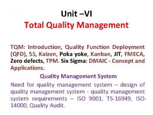 Unit VI Total Quality Management TQM Introduction Quality