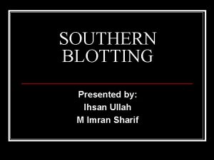 SOUTHERN BLOTTING Presented by Ihsan Ullah M Imran