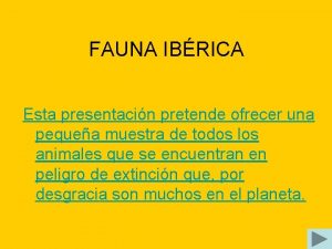 FAUNA IBRICA Esta presentacin pretende ofrecer una pequea