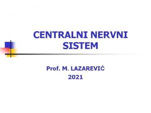 CENTRALNI NERVNI SISTEM Prof M LAZAREVI 2021 PODELA