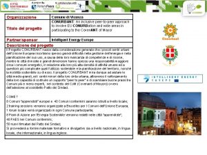 Organizzazione Titolo del progetto Comune di Vicenza CONURBANT
