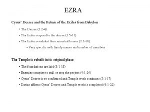 EZRA Cyrus Decree and the Return of the