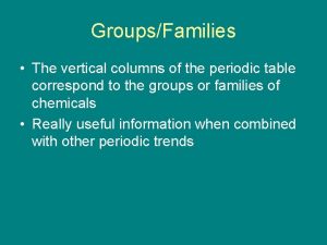 GroupsFamilies The vertical columns of the periodic table