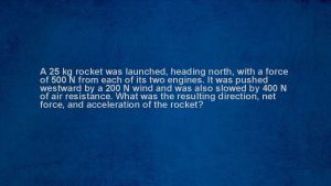 A 25 kg rocket was launched heading north