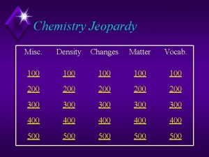 Chemistry Jeopardy Misc Density Changes Matter Vocab 100