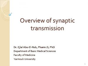 Overview of synaptic transmission Dr Ejlal AbuElRub Pharm