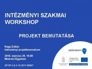 INTZMNYI SZAKMAI WORKSHOP PROJEKT BEMUTATSA Nagy Zoltn Intzmnyi