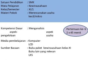 Satuan Pendidikan Mata Pelajaran KelasSemester Materi Pokok SMK