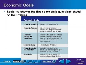 Economic Goals Societies answer the three economic questions