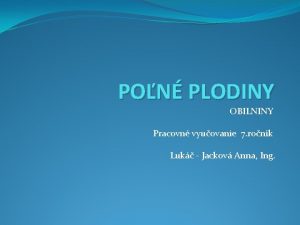 PON PLODINY OBILNINY Pracovn vyuovanie 7 ronk Luk