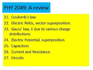 PHY 2049 A review 21 Coulombs law 22