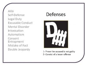 Alibi SelfDefense Legal Duty Excusable Conduct Mental Disorder