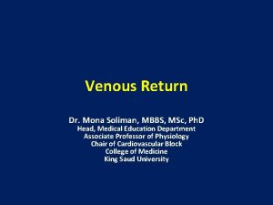 Venous Return Dr Mona Soliman MBBS MSc Ph