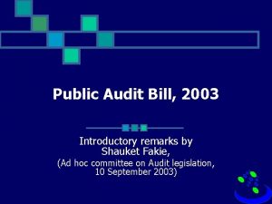 Public Audit Bill 2003 Introductory remarks by Shauket