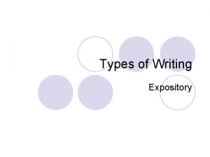 Types of Writing Expository Expository l Elements of