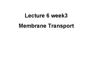 Lecture 6 week 3 Membrane Transport Membrane Transport