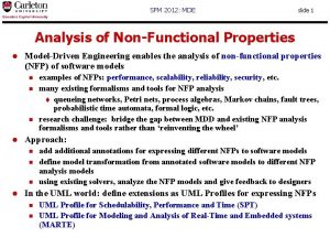 SFM 2012 MDE slide 1 Analysis of NonFunctional